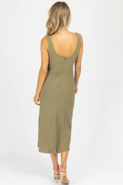 MABLE NEW ARRIVALS OLIVE COTTON OPEN FRONT TWIST MIDI DRESS 10 MABLE NEW ARRIVALS OLIVE COTTON OPEN FRONT TWIST MIDI DRESS
