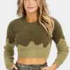 BLUE BLUSH OLIVE ABSTRACT CONTRAST CROP SWEATER *BACK IN STOCK*