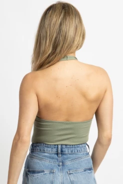 DYNAMIC FASHION NEW ARRIVALS SAGE RIBBED HALTER OPEN-BACK BODYSUIT