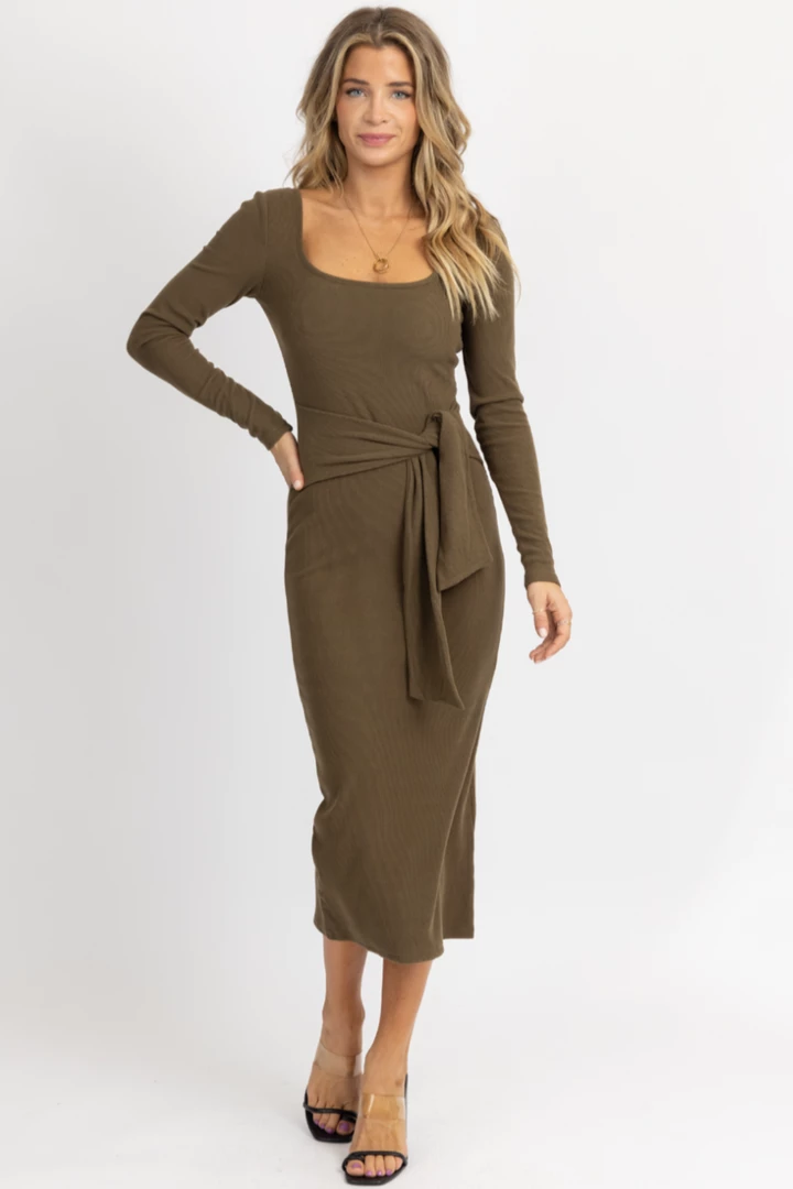 LENA NEW ARRIVALS OLIVE LONG SLEEVE TIE FRONT MAXI DRESS *BACK IN STOCK* 1 LENA NEW ARRIVALS OLIVE LONG SLEEVE TIE FRONT MAXI DRESS *BACK IN STOCK*