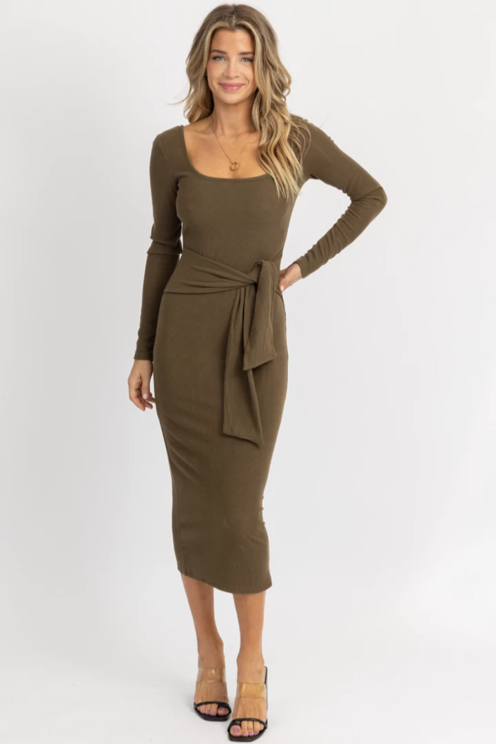 LENA NEW ARRIVALS OLIVE LONG SLEEVE TIE FRONT MAXI DRESS *BACK IN STOCK* 6 LENA NEW ARRIVALS OLIVE LONG SLEEVE TIE FRONT MAXI DRESS *BACK IN STOCK*