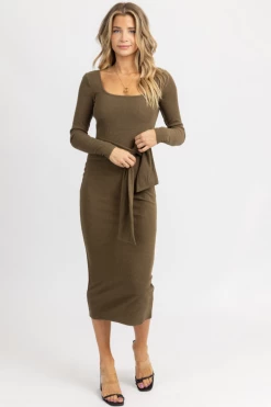 LENA NEW ARRIVALS OLIVE LONG SLEEVE TIE FRONT MAXI DRESS *BACK IN STOCK* 12 LENA NEW ARRIVALS OLIVE LONG SLEEVE TIE FRONT MAXI DRESS *BACK IN STOCK*