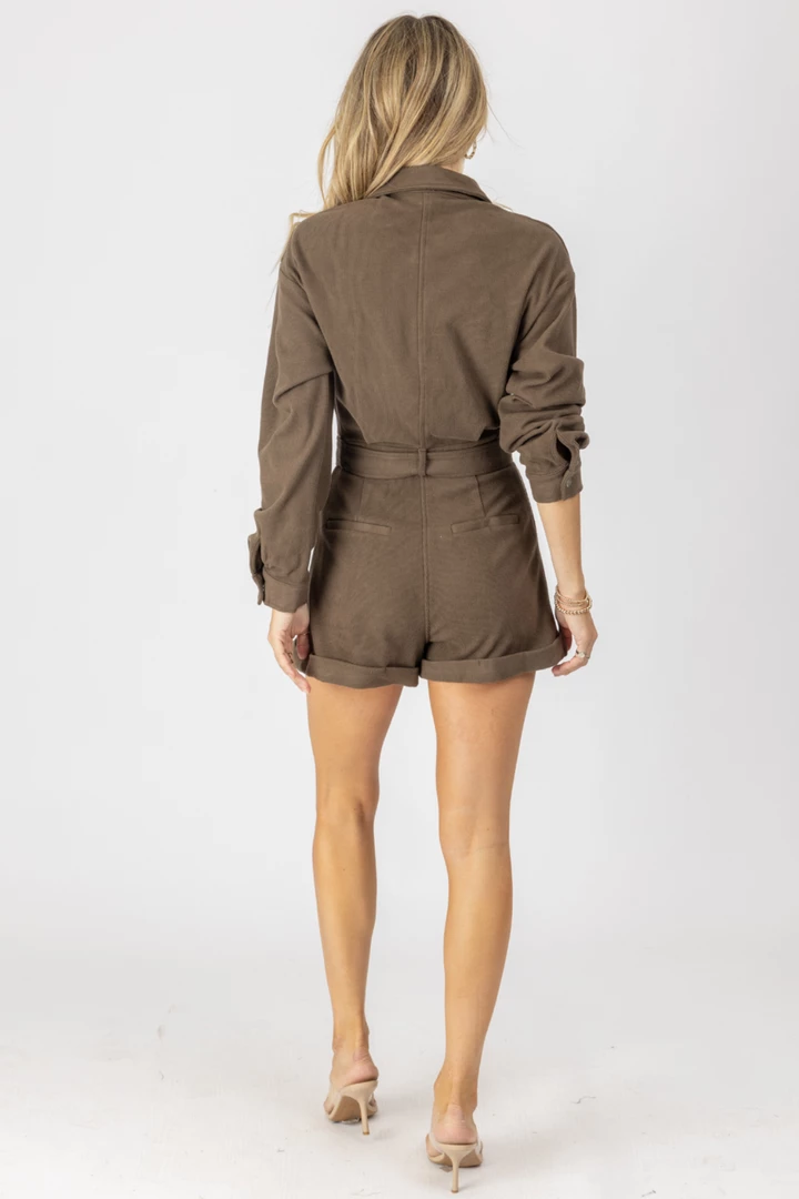 LE LIS NEW ARRIVALS ESPRESSO LONG SLEEVE BELTED ROMPER 7 LE LIS NEW ARRIVALS ESPRESSO LONG SLEEVE BELTED ROMPER