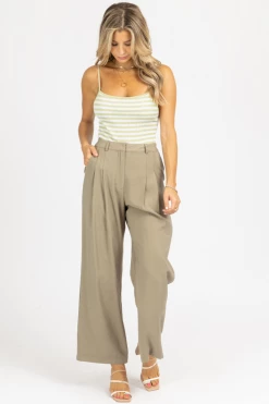 FORE COLLECTION OLIVE PINTUCK PLEATED TROUSER CLOTHING