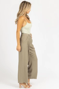 FORE COLLECTION OLIVE PINTUCK PLEATED TROUSER CLOTHING