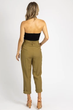 FORE COLLECTION CLOTHING OLIVE PLEATED TIE-BELT TROUSERS
