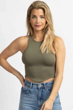 L'ABEYE Sales Shop 20 DYNAMIC FASHION NEW ARRIVALS OLIVE CURVED HEM TANK