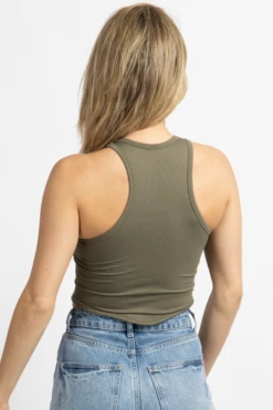 DYNAMIC FASHION NEW ARRIVALS OLIVE CURVED HEM TANK
