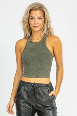 EMORY PARK OLIVE RIBBED RACERBACK TANK