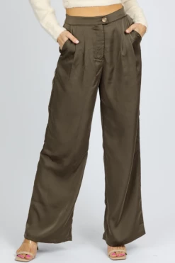 EMORY PARK OLIVE SATIN WIDE LEG PINTUCK PANT NEW ARRIVALS