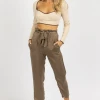 OLIVACEOUS OLIVE SATIN FRONT PLEAT + TIE PANT NEW ARRIVALS
