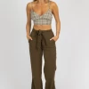 SANS SOUCI CLOTHING OLIVE SPLIT HEM BELTED PANTS