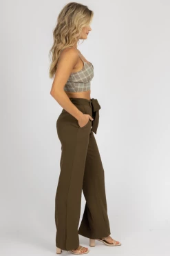 SANS SOUCI CLOTHING OLIVE SPLIT HEM BELTED PANTS