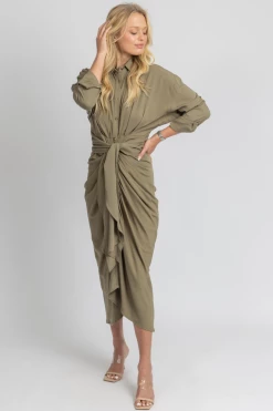 MABLE NEW ARRIVALS OLIVE TENCEL BUTTON DOWN SHIRT DRESS