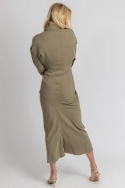 MABLE NEW ARRIVALS OLIVE TENCEL BUTTON DOWN SHIRT DRESS