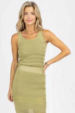 SWEET LEMON NEW ARRIVALS MATCHA GREEN FRINGE KNIT TANK