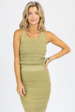 SWEET LEMON NEW ARRIVALS MATCHA GREEN FRINGE KNIT TANK