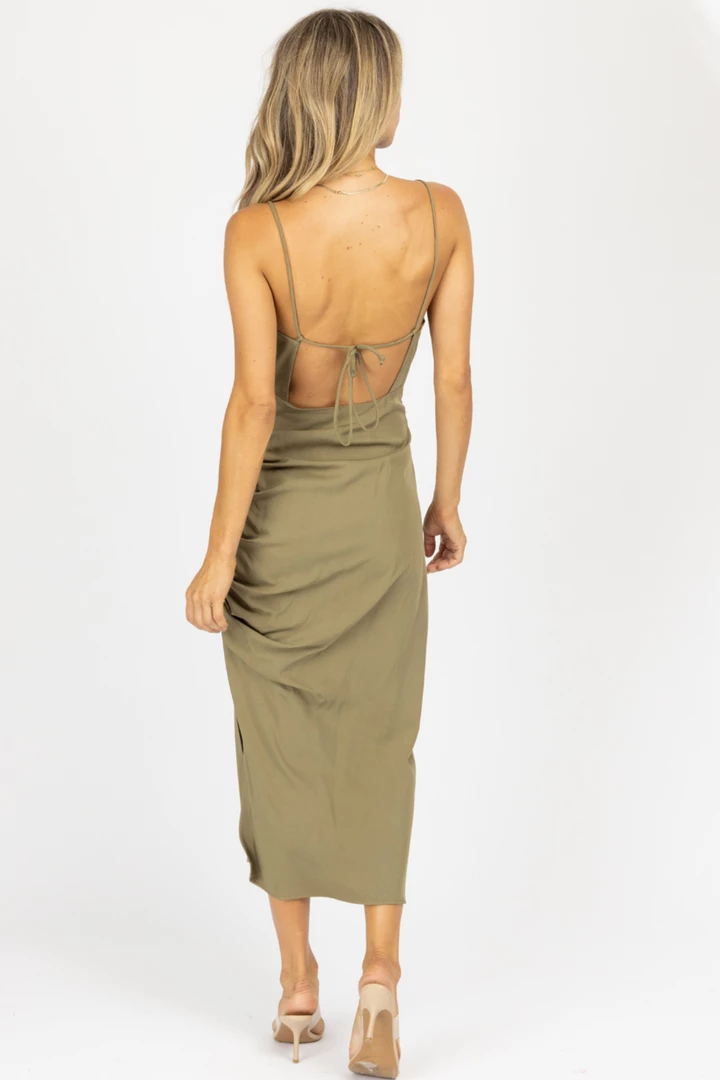 MABLE NEW ARRIVALS OLIVE SLEEVELESS V-NECK SHIRRED SIDE MAXI 6 MABLE NEW ARRIVALS OLIVE SLEEVELESS V-NECK SHIRRED SIDE MAXI