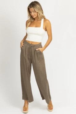 CRESCENT OLIVE PLEATED HIGH WAISTED TROUSER NEW ARRIVALS