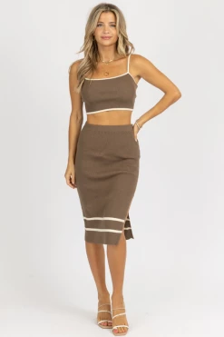 ENDLESS BLU CLOTHING DEEP OLIVE + IVORY CONTRAST KNIT MIDI SET