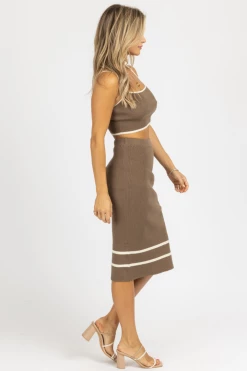 ENDLESS BLU CLOTHING DEEP OLIVE + IVORY CONTRAST KNIT MIDI SET