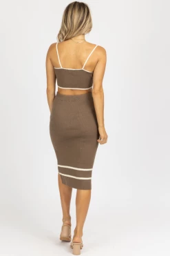 ENDLESS BLU CLOTHING DEEP OLIVE + IVORY CONTRAST KNIT MIDI SET