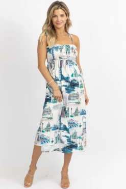 SUNDAY UP NEW ARRIVALS ON HOLIDAY TIE STRAP SMOCKED MIDI DRESS