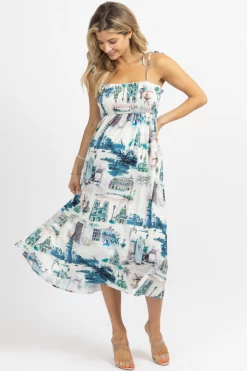 SUNDAY UP NEW ARRIVALS ON HOLIDAY TIE STRAP SMOCKED MIDI DRESS