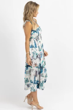 SUNDAY UP NEW ARRIVALS ON HOLIDAY TIE STRAP SMOCKED MIDI DRESS