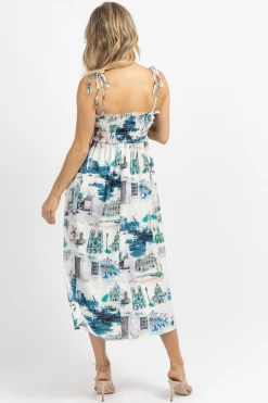 SUNDAY UP NEW ARRIVALS ON HOLIDAY TIE STRAP SMOCKED MIDI DRESS