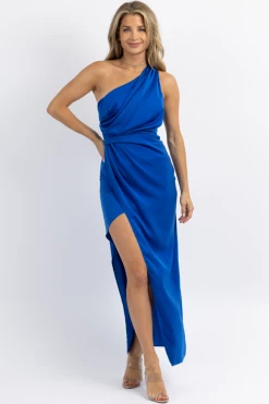 DO + BE ONE STRAP ENGLISH BLUE SATIN DRESS