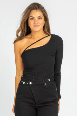TREND SHOP ONE SLEEVE STRAP DETAIL BODYSUIT CLOTHING