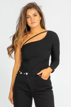 TREND SHOP ONE SLEEVE STRAP DETAIL BODYSUIT CLOTHING