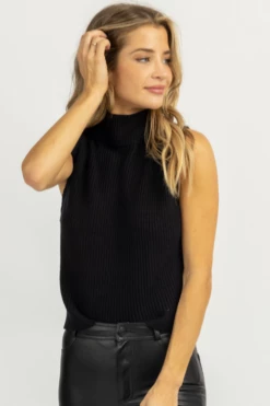 SHE & SKY NEW ARRIVALS ONYX MOCK NECK KNIT TANK