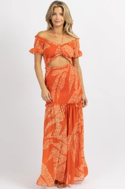 LUXXEL ORANGE ASTORIA SCRUNCH MAXI DRESS NEW ARRIVALS