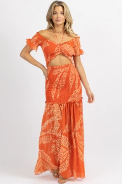 LUXXEL ORANGE ASTORIA SCRUNCH MAXI DRESS NEW ARRIVALS