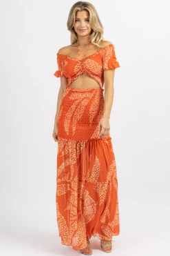 LUXXEL ORANGE ASTORIA SCRUNCH MAXI DRESS NEW ARRIVALS