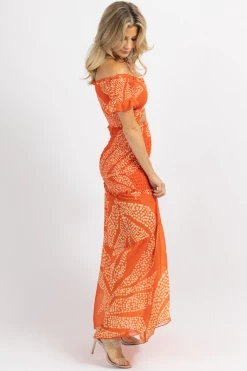 LUXXEL ORANGE ASTORIA SCRUNCH MAXI DRESS NEW ARRIVALS
