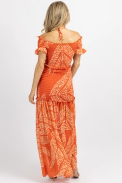 LUXXEL ORANGE ASTORIA SCRUNCH MAXI DRESS NEW ARRIVALS