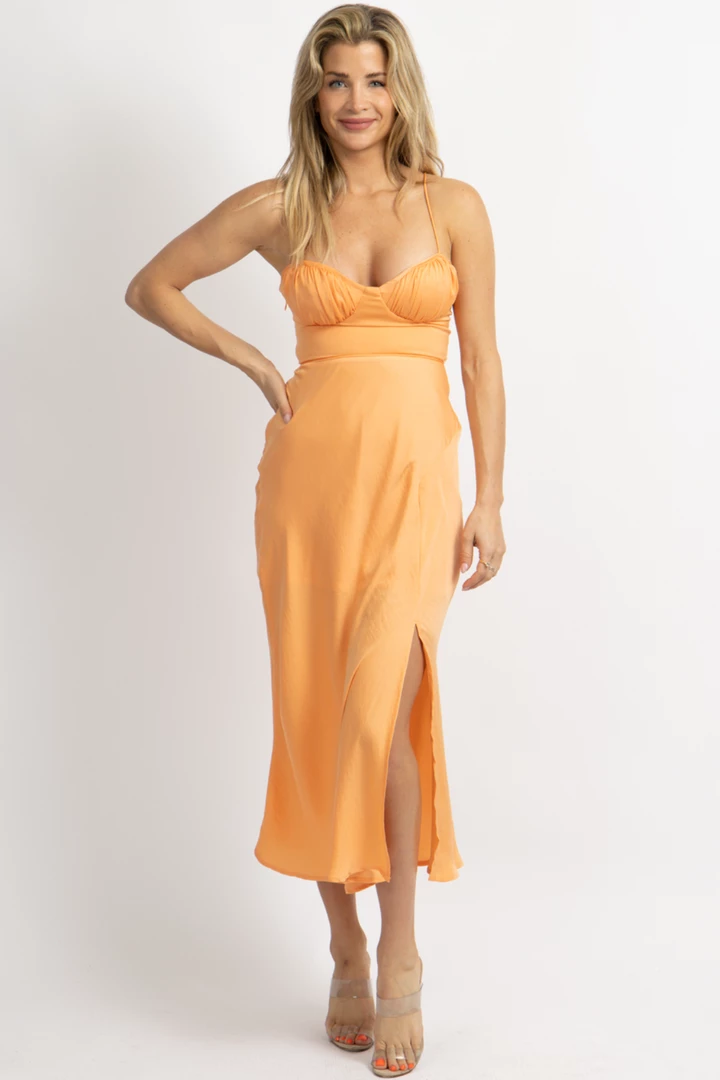 ONE AND ONLY TANGERINE BUST SLIT MIDI DRESS NEW ARRIVALS 3 ONE AND ONLY TANGERINE BUST SLIT MIDI DRESS NEW ARRIVALS