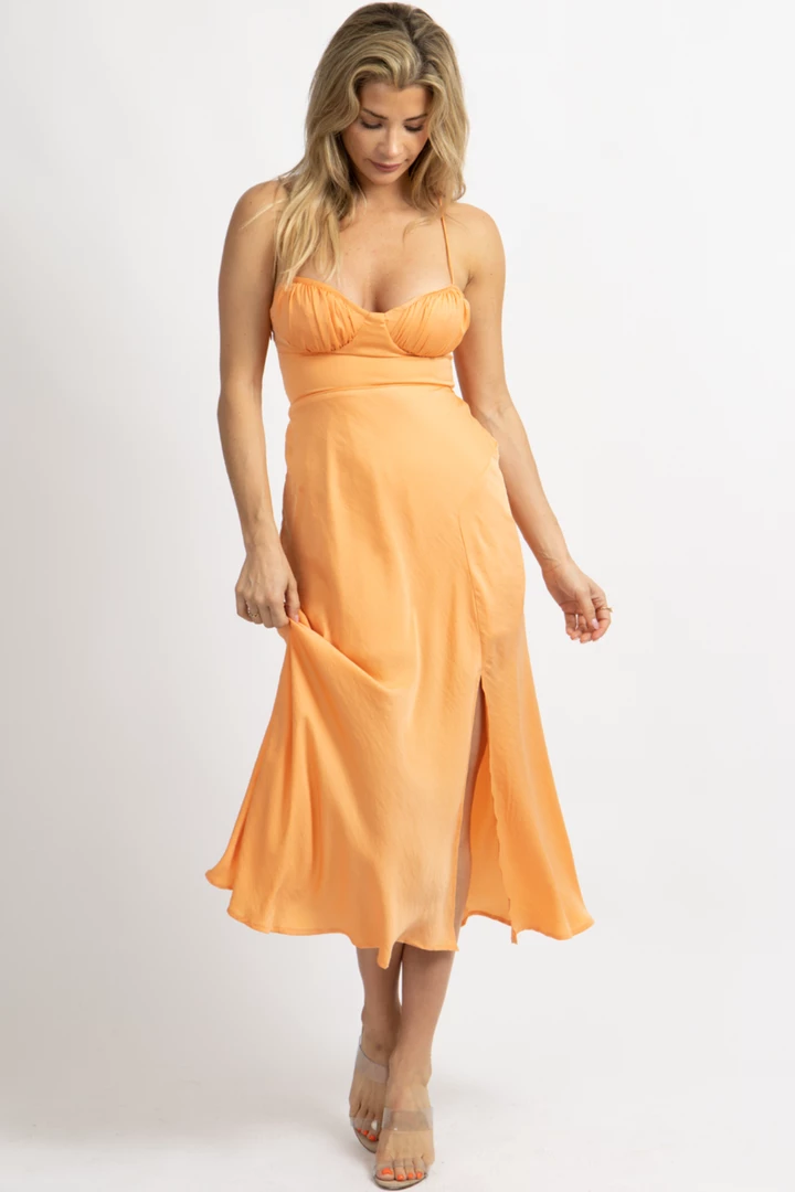 ONE AND ONLY TANGERINE BUST SLIT MIDI DRESS NEW ARRIVALS 1 ONE AND ONLY TANGERINE BUST SLIT MIDI DRESS NEW ARRIVALS