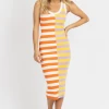 AARON AND AMBER ORANGE STRIPE TWO TONE MIDI DRESS NEW ARRIVALS