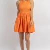 MABLE NEW ARRIVALS TANGERINE LINEN HALTERNECK MINI DRESS