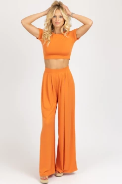 WINWIN APPAREL NEW ARRIVALS BUTTER SOFT ORANGE PALAZZO PANT SET *BACK IN STOCK*