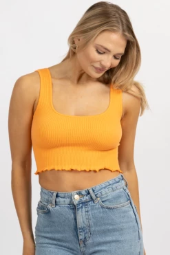 DYNAMIC FASHION MELON RIBBED RUFFLE HEM CROP NEW ARRIVALS