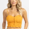MNI NEW ARRIVALS SUNSET ORANGE RUCHED CROP TOP