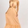 ENDLESS BLU ORANGE SHERBET TIE BACK MAXI DRESS