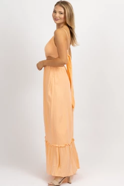 ENDLESS BLU ORANGE SHERBET TIE BACK MAXI DRESS
