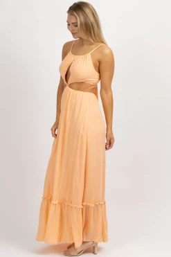 ENDLESS BLU ORANGE SHERBET TIE BACK MAXI DRESS