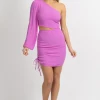OLIVACEOUS NEW ARRIVALS ORCHID ONE SLEEVE OPEN SIDE MINI DRESS